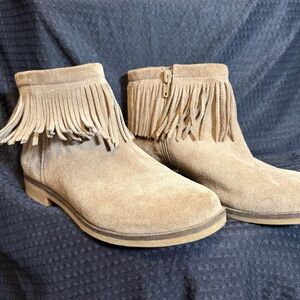 Lucky Brand Tan Suede Fringe Ankle Boots
